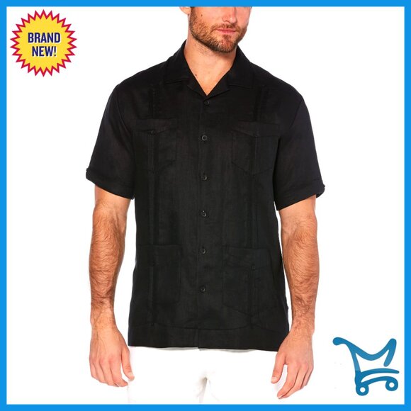 Men's 4XL Linen Guayabera Shirt Relaxed Fit Four Pockets Camp Collar